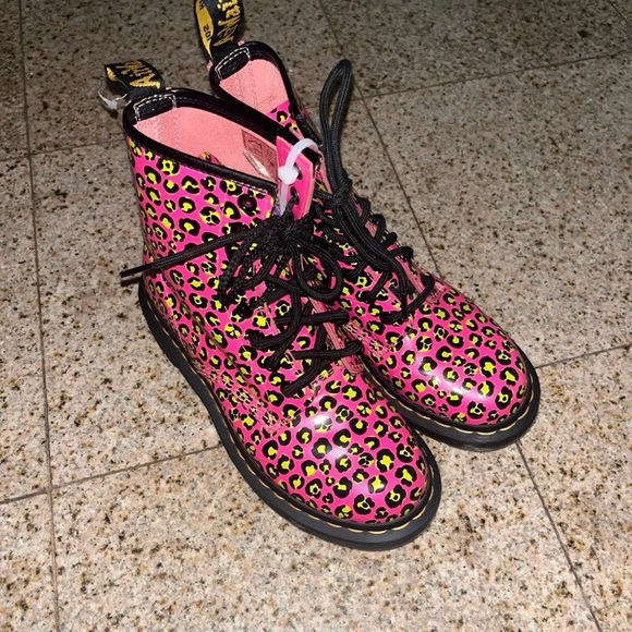 Dr. Martens Neon Pink Leopard Boots - Picture 1 of 4